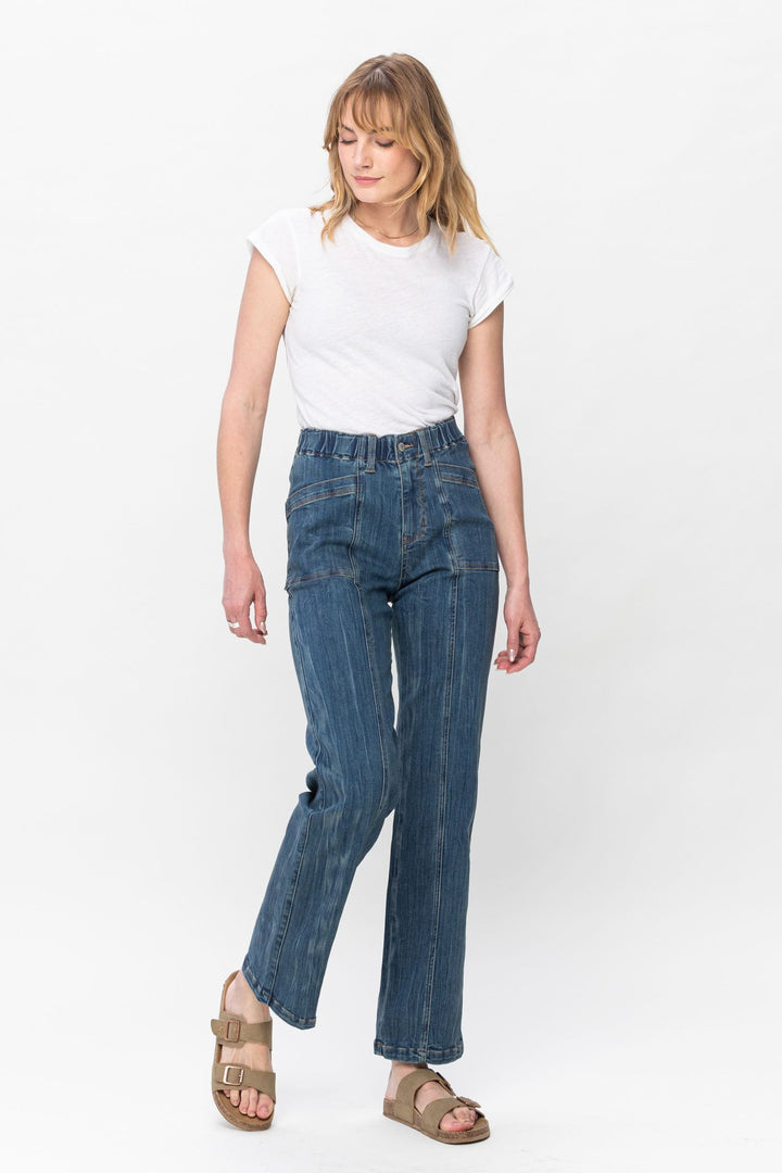 Judy Blue High Waist Vintage Elastic Waist Straight Leg Jean