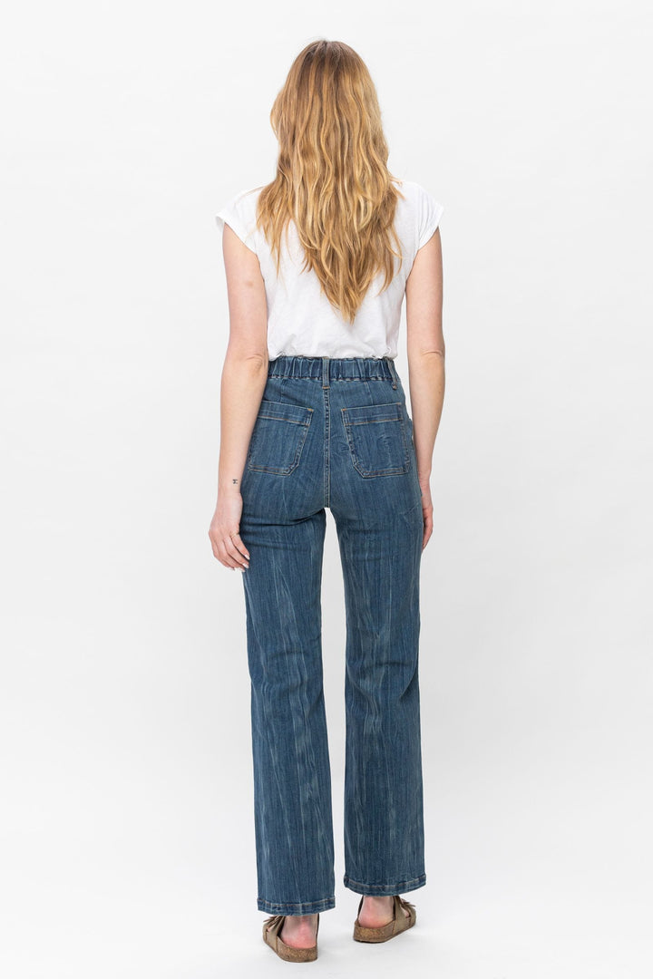 Judy Blue High Waist Vintage Elastic Waist Straight Leg Jean