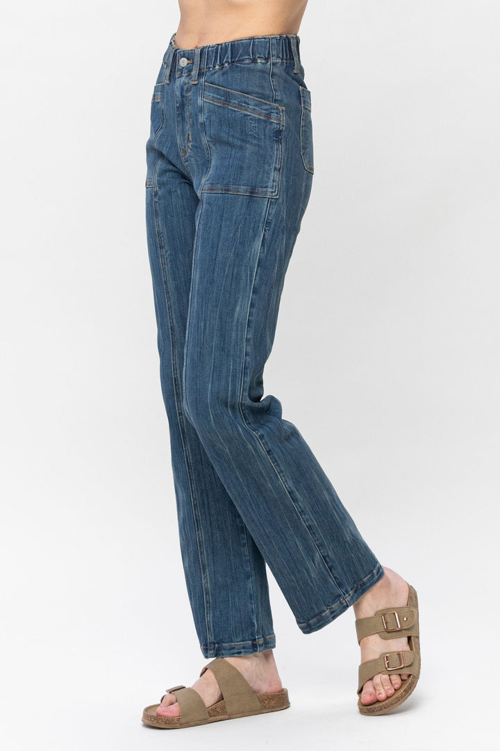 Judy Blue High Waist Vintage Elastic Waist Straight Leg Jean