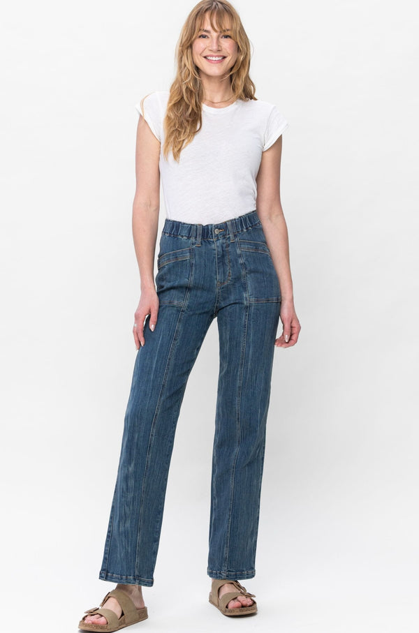 Judy Blue High Waist Vintage Elastic Waist Straight Leg Jean