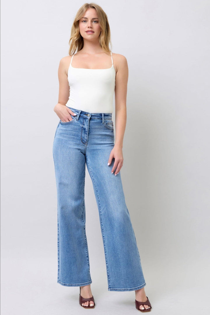 Judy Blue High Waist Vintage Washed Retro Wide Leg Jeans