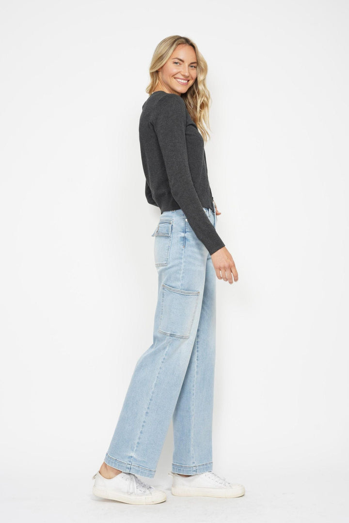 Judy Blue High Waist Wide Leg Cargo Denim Jeans