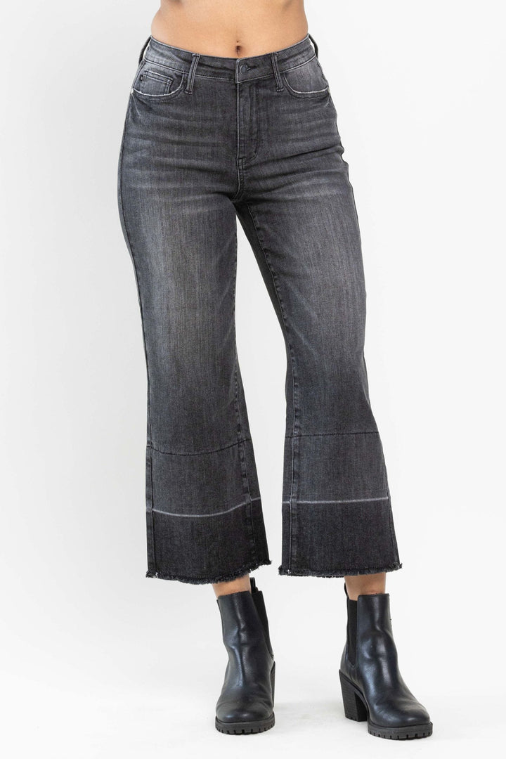 Judy Blue High Waist Wide Release Hem Crop Wide Leg Jeans