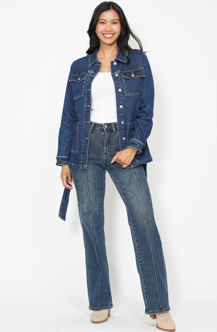 Judy Blue Mid Length Denim Utility Side Slit Jacket