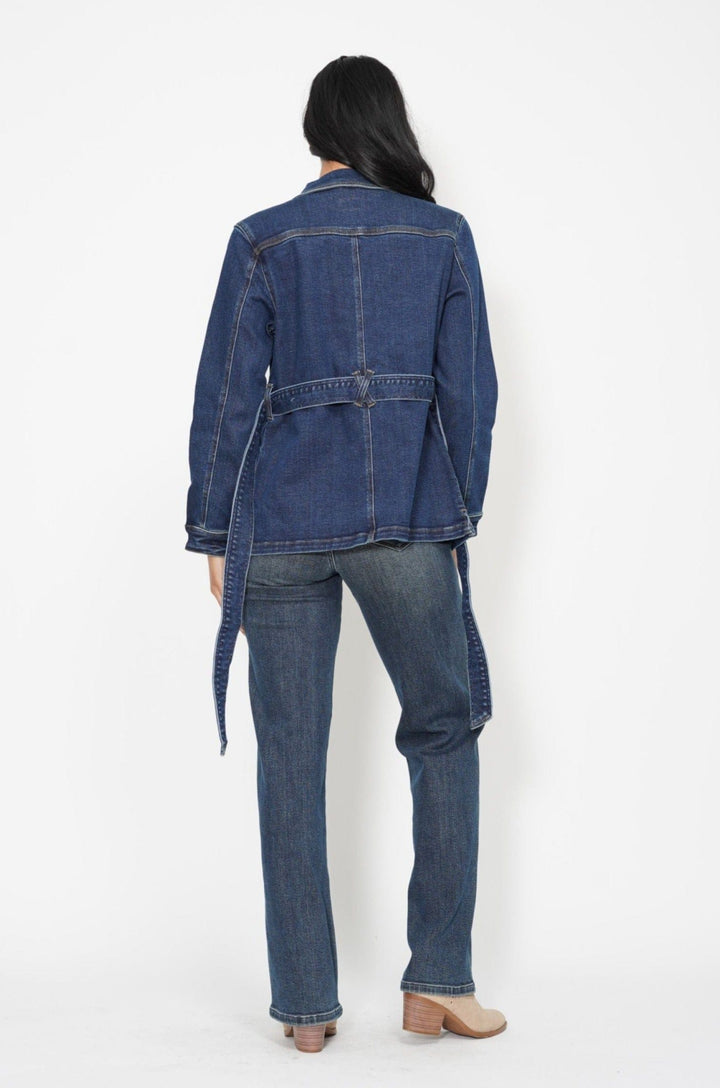 Judy Blue Mid Length Denim Utility Side Slit Jacket