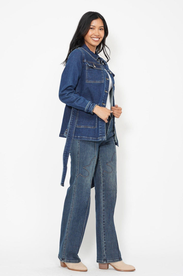 Judy Blue Mid Length Denim Utility Side Slit Jacket