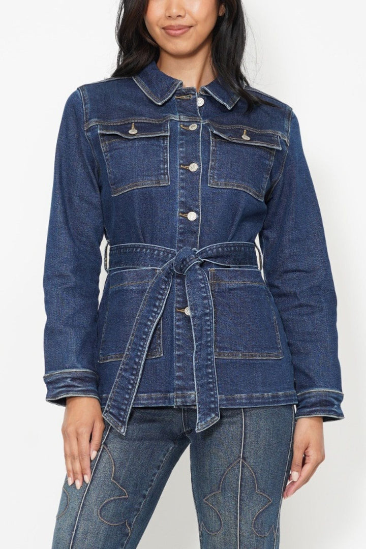 Judy Blue Mid Length Denim Utility Side Slit Jacket