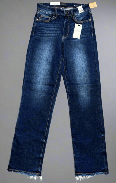 Judy Blue Mid Rise Frayed Hem Straight Leg Jeans