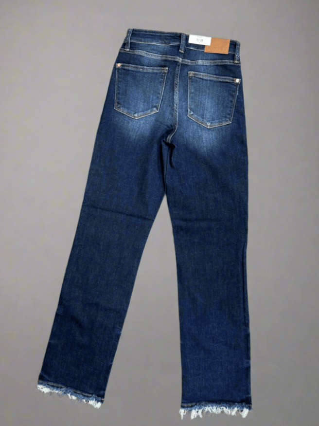 Judy Blue Mid Rise Frayed Hem Straight Leg Jeans