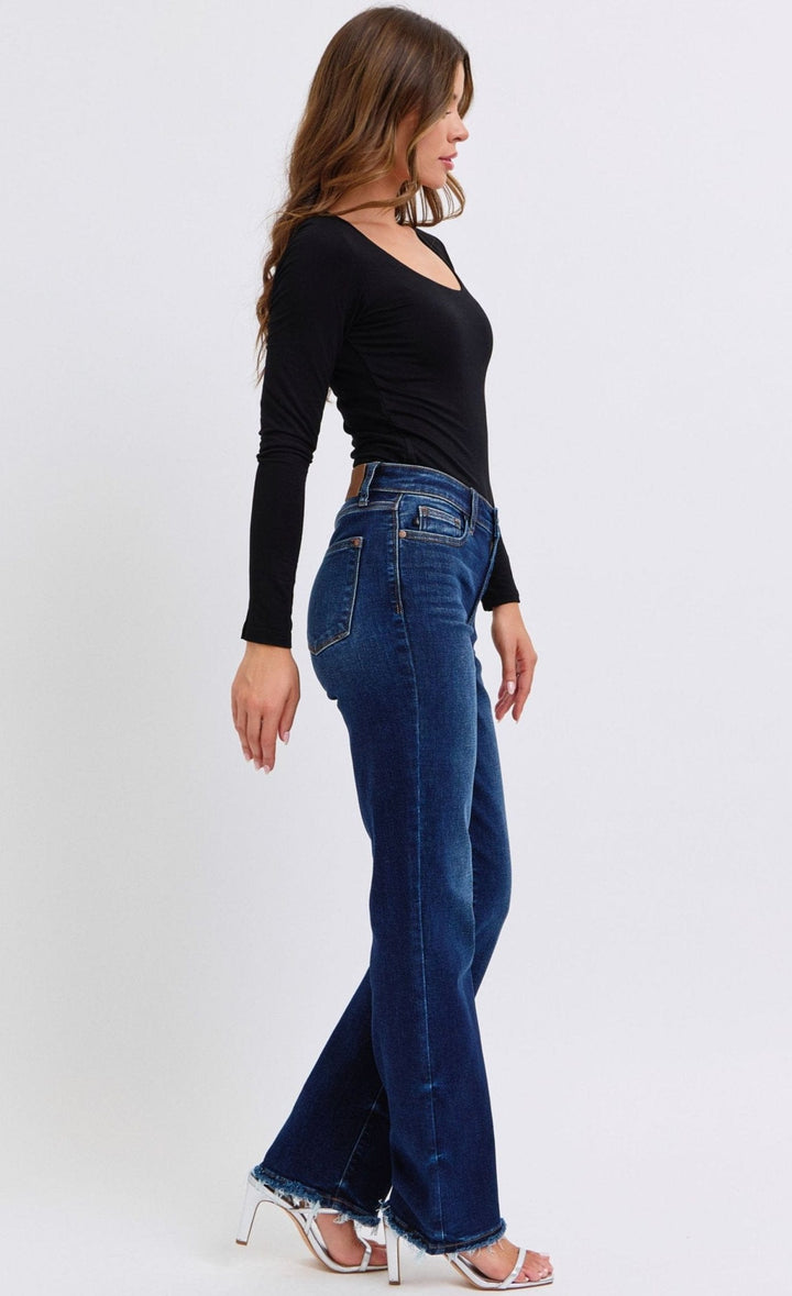 Judy Blue Mid Rise Frayed Hem Straight Leg Jeans