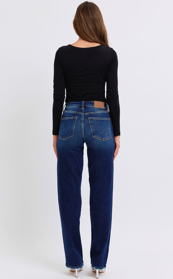 Judy Blue Mid Rise Frayed Hem Straight Leg Jeans