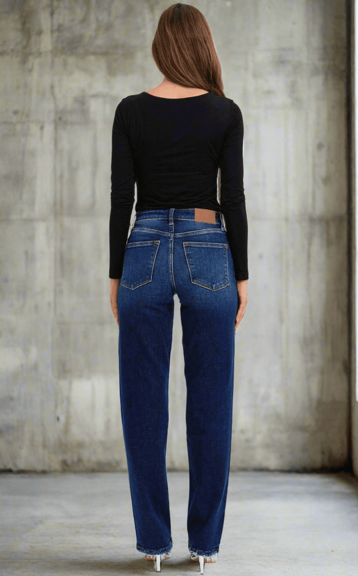 Judy Blue Mid Rise Frayed Hem Straight Leg Jeans