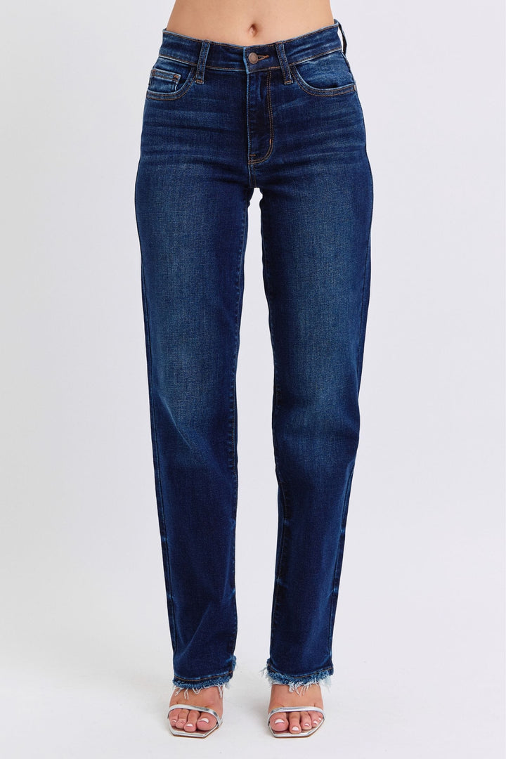 Judy Blue Mid Rise Frayed Hem Straight Leg Jeans