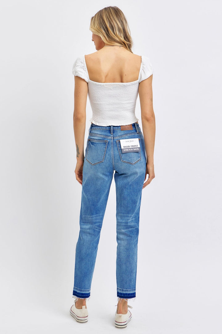 Judy Blue Mid Rise Rigid Magic Released Hem Boyfriend Fit Jeans