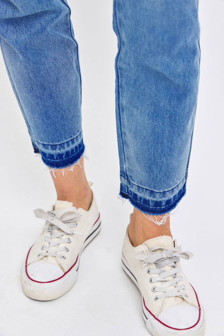 Judy Blue Mid Rise Rigid Magic Released Hem Boyfriend Fit Jeans