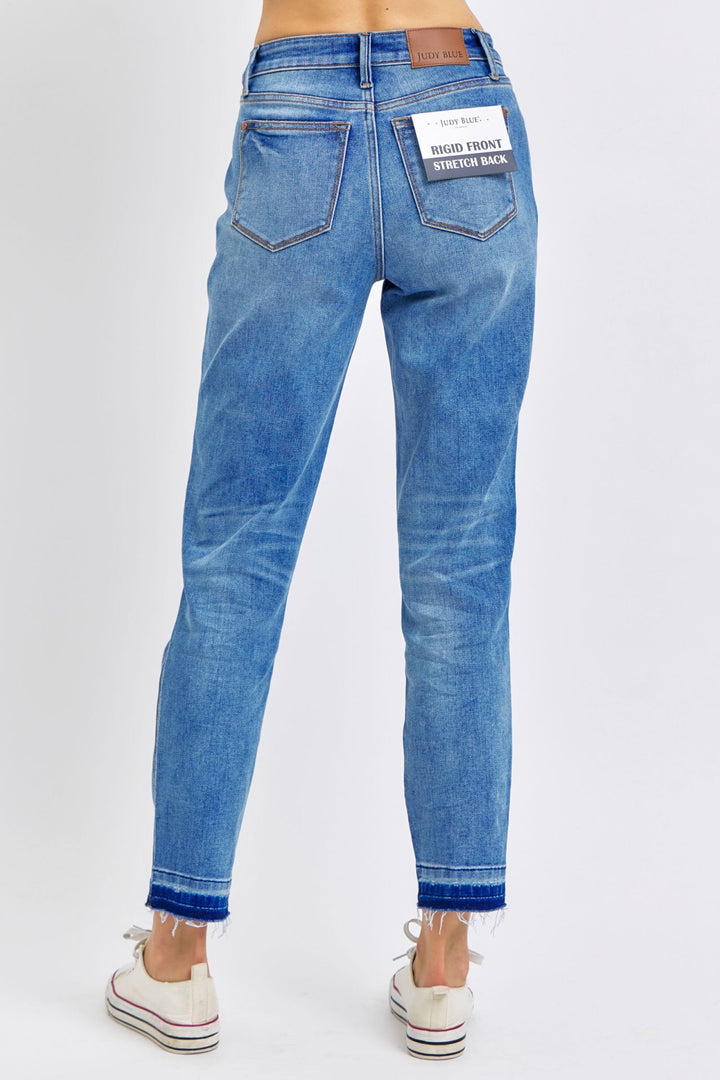 Judy Blue Mid Rise Rigid Magic Released Hem Boyfriend Fit Jeans