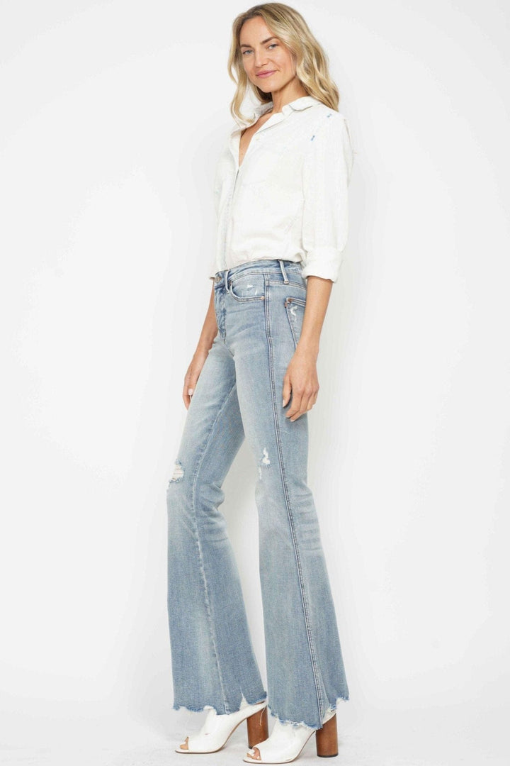 Judy Blue Mid Rise Tummy Control Distressed Flare Leg Jeans