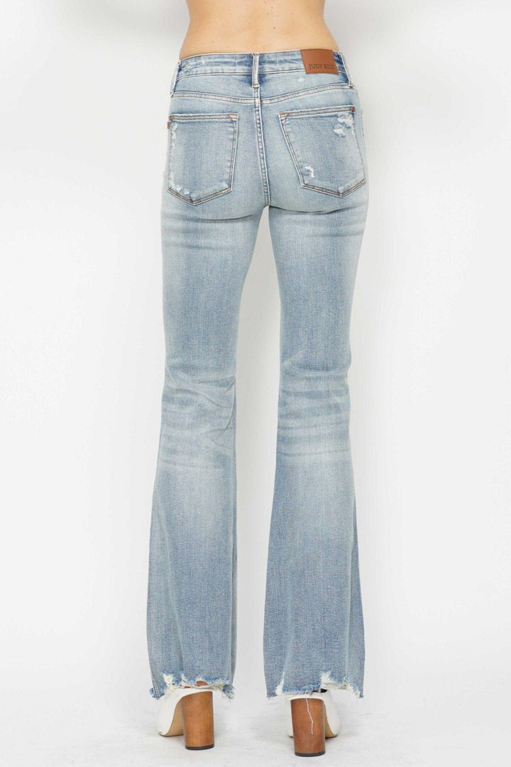 Judy Blue Mid Rise Tummy Control Distressed Flare Leg Jeans