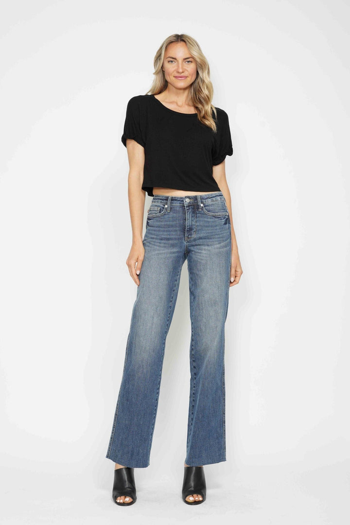 Judy Blue Mid Rise Tummy Control Vintage Wash Straight Leg Jeans