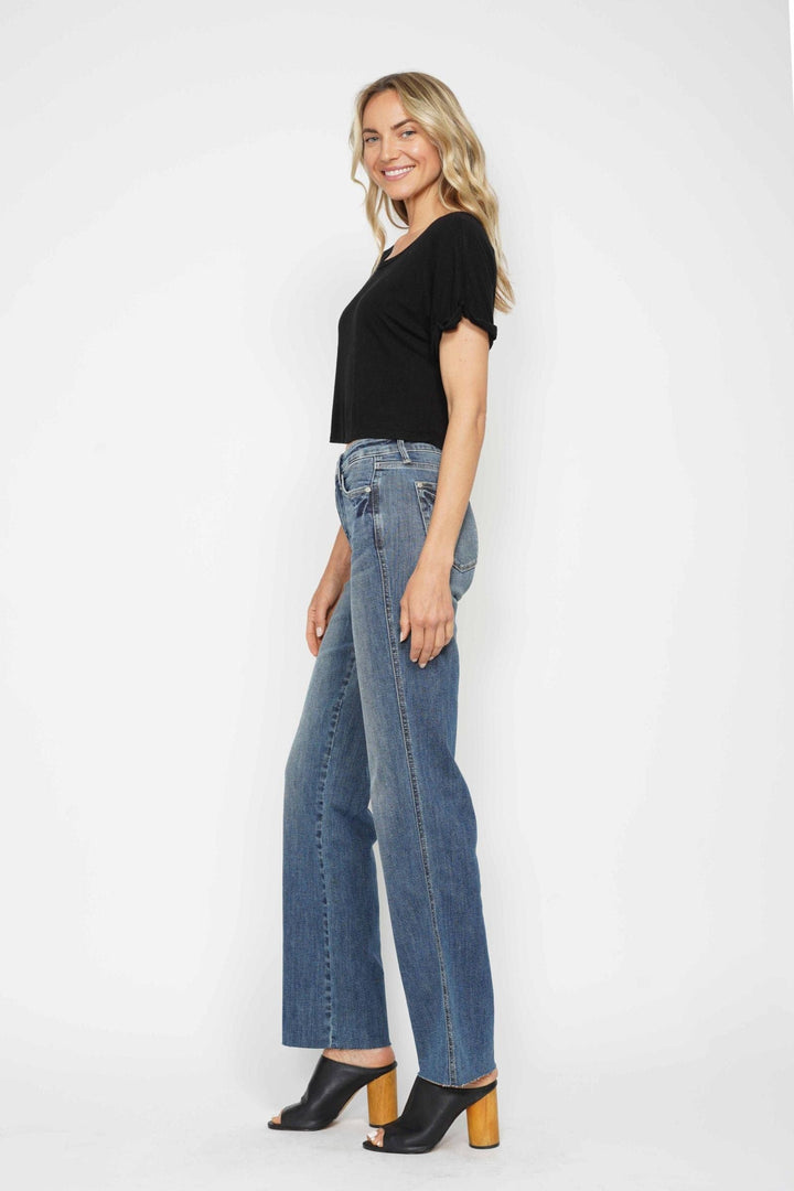 Judy Blue Mid Rise Tummy Control Vintage Wash Straight Leg Jeans