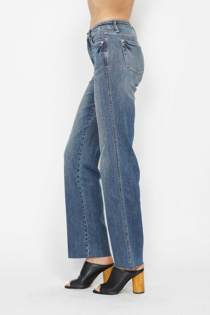 Judy Blue Mid Rise Tummy Control Vintage Wash Straight Leg Jeans