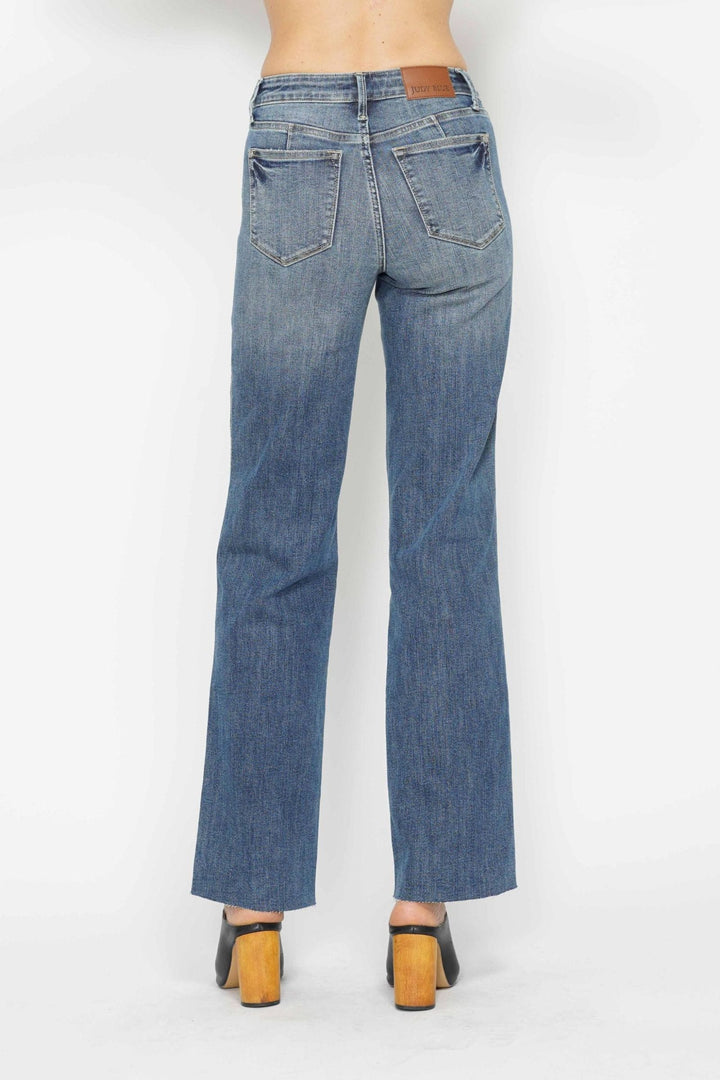 Judy Blue Mid Rise Tummy Control Vintage Wash Straight Leg Jeans