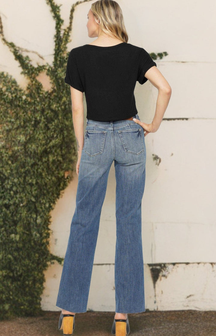 Judy Blue Mid Rise Tummy Control Vintage Wash Straight Leg Jeans