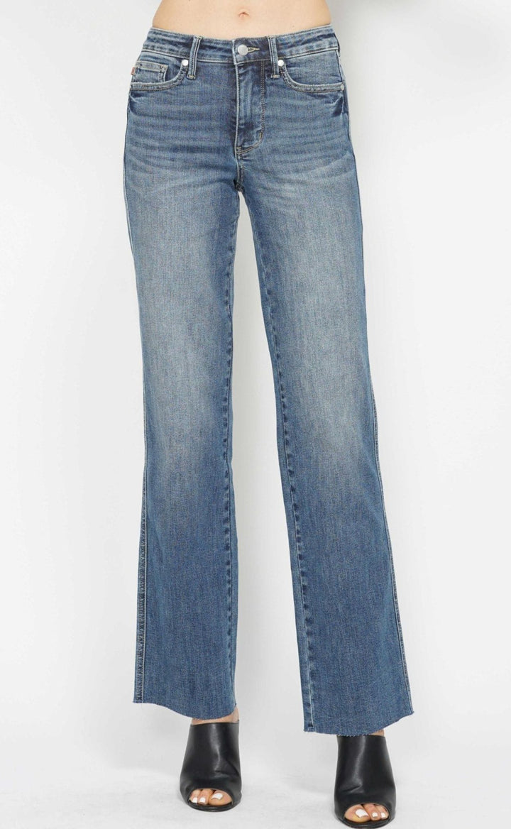 Judy Blue Mid Rise Tummy Control Vintage Wash Straight Leg Jeans