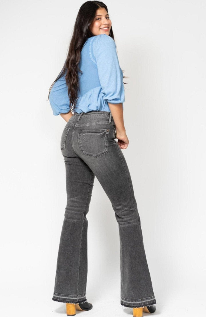 Judy Blue Tummy Control Washed Release Hem Flare Jeans