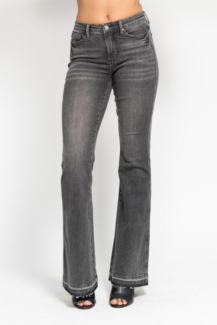 Judy Blue Tummy Control Washed Release Hem Flare Jeans