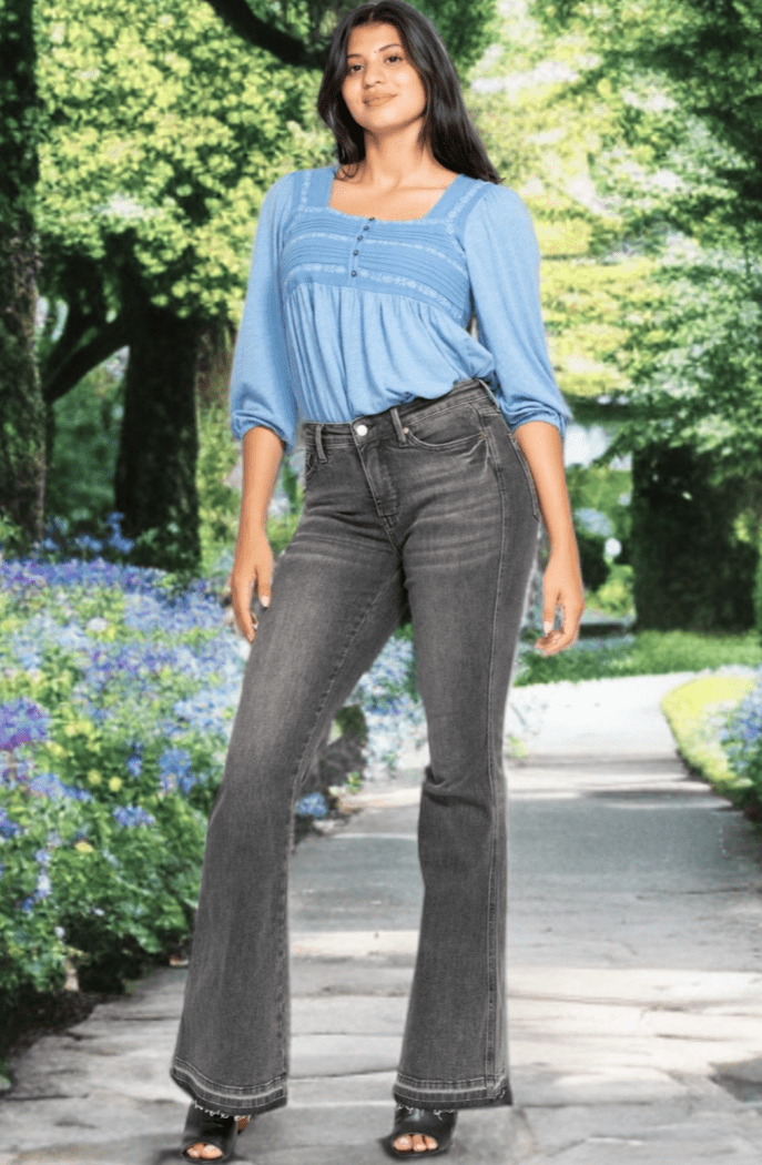 Judy Blue Tummy Control Washed Release Hem Flare Jeans