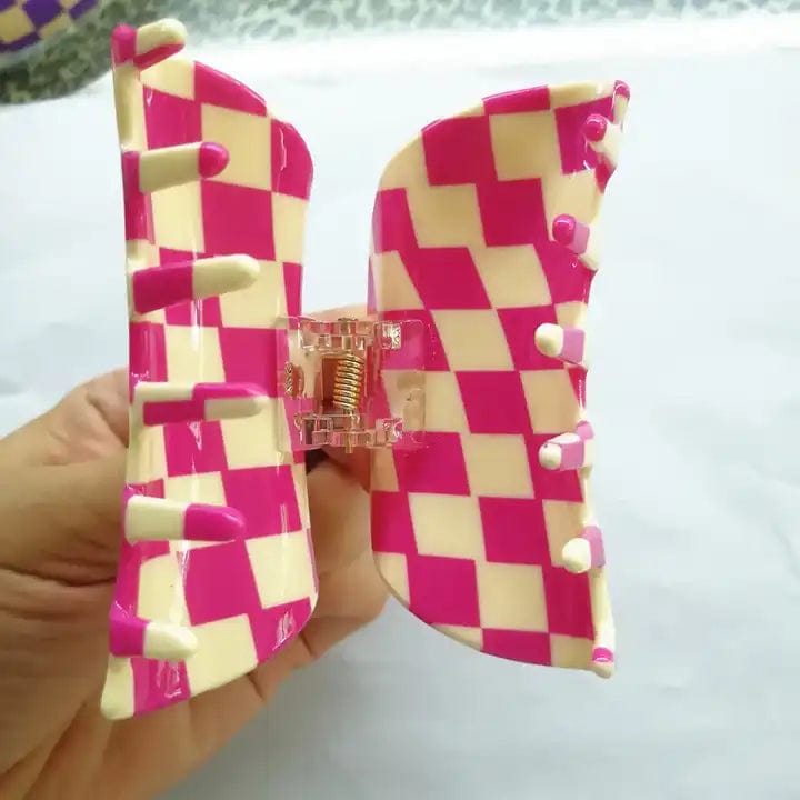 Large Retro Checkerboard Hair Claw Clip