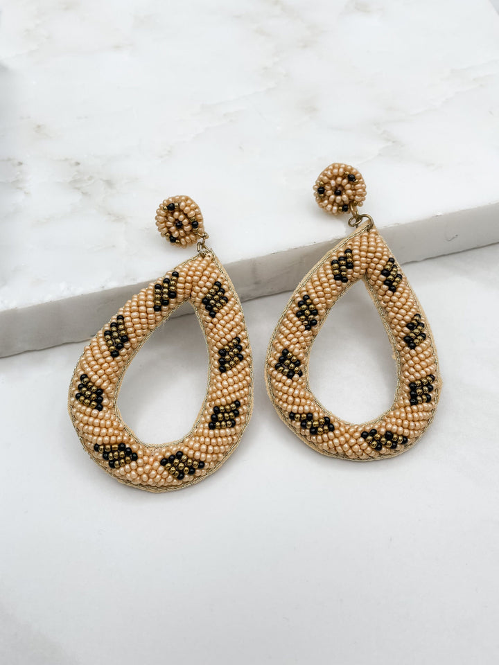 Leopard Bead Teardrop Earrings