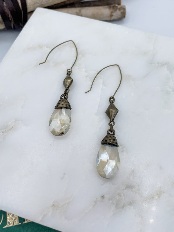 Long Dangle Earring with Tear Drop Shaped Crystal