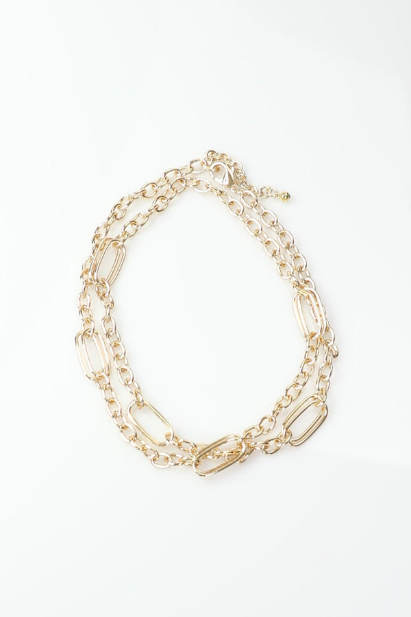 Long Gold Necklace with Paperclip Chain Accent Links