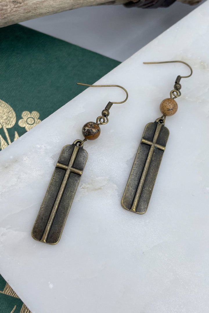 Long Rectangle Shaped Cross Earrings