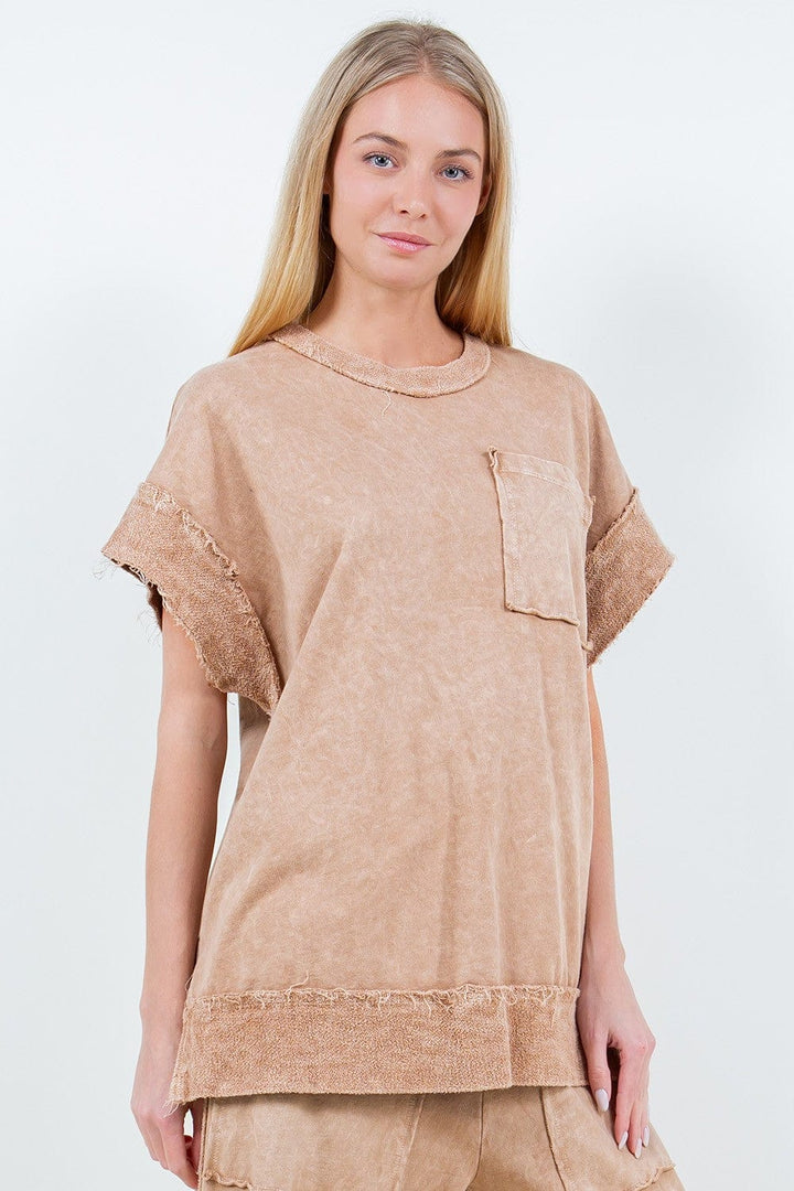 Mineral Wash Cap Sleeve Pocket Top