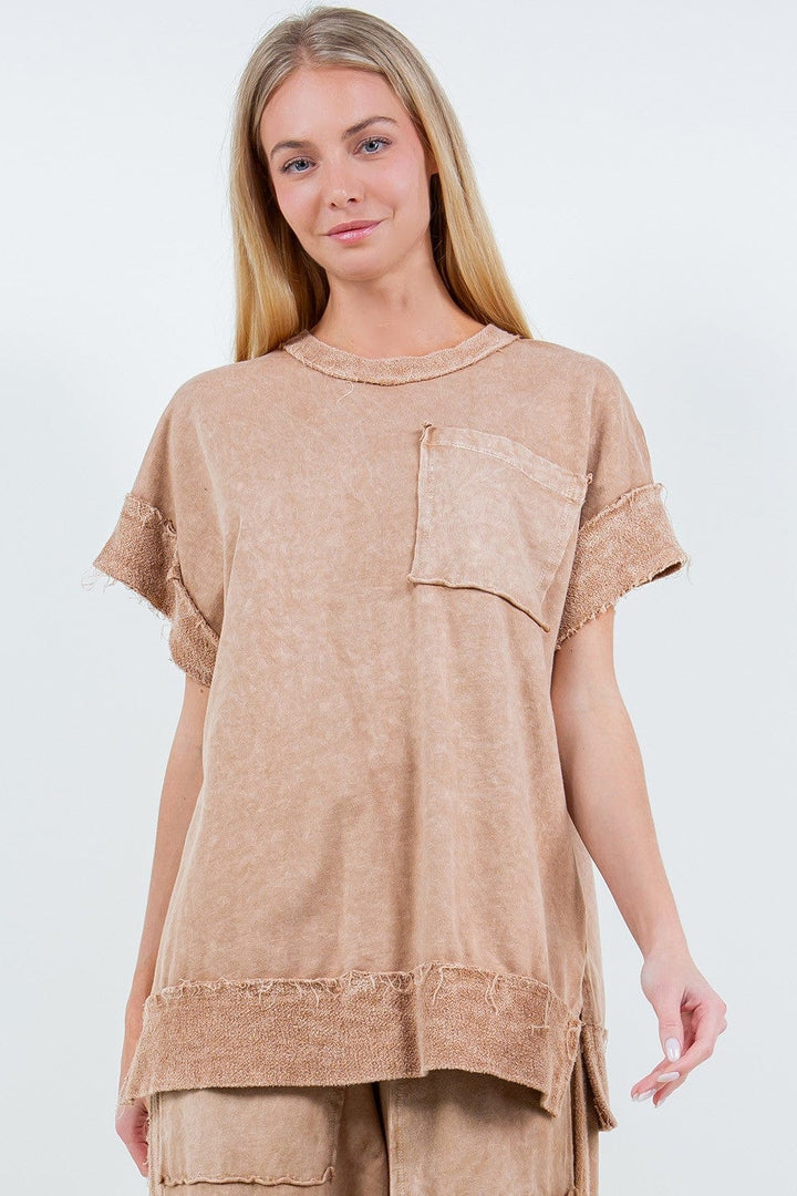 Mineral Wash Cap Sleeve Pocket Top