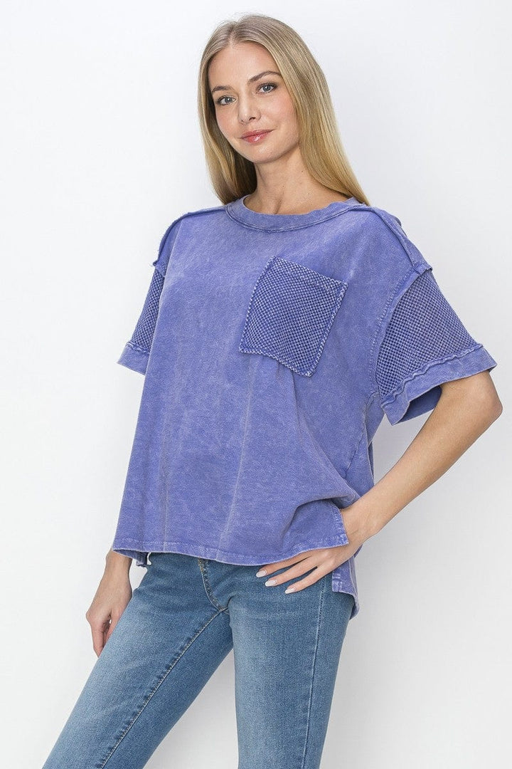 Mineral Washed Mesh Pocket and Sleeve Top