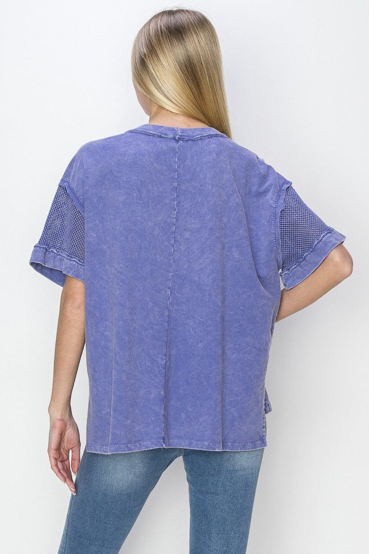 Mineral Washed Mesh Pocket and Sleeve Top