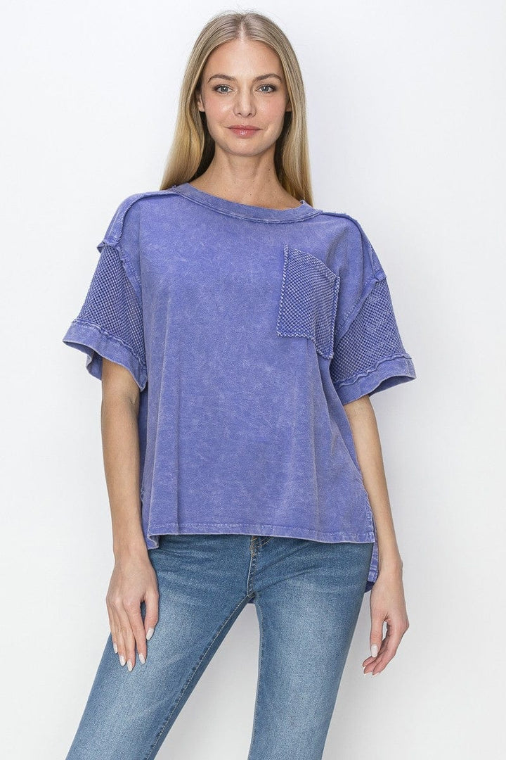 Mineral Washed Mesh Pocket and Sleeve Top