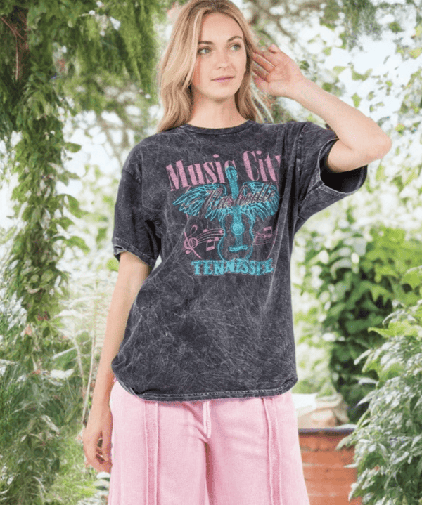 Mineral Washed Music City Nashville Graphic Tee