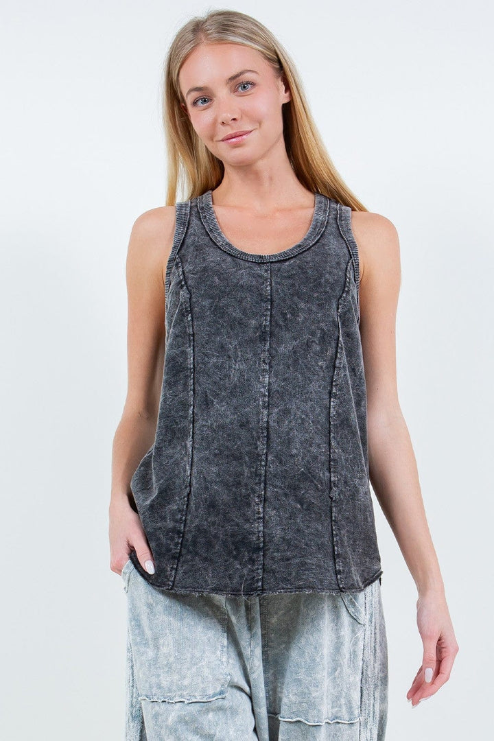 Mineral Washed Racer-Back Sleeveless Tank Top