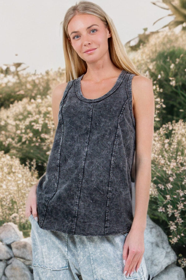 Mineral Washed Racer-Back Sleeveless Tank Top