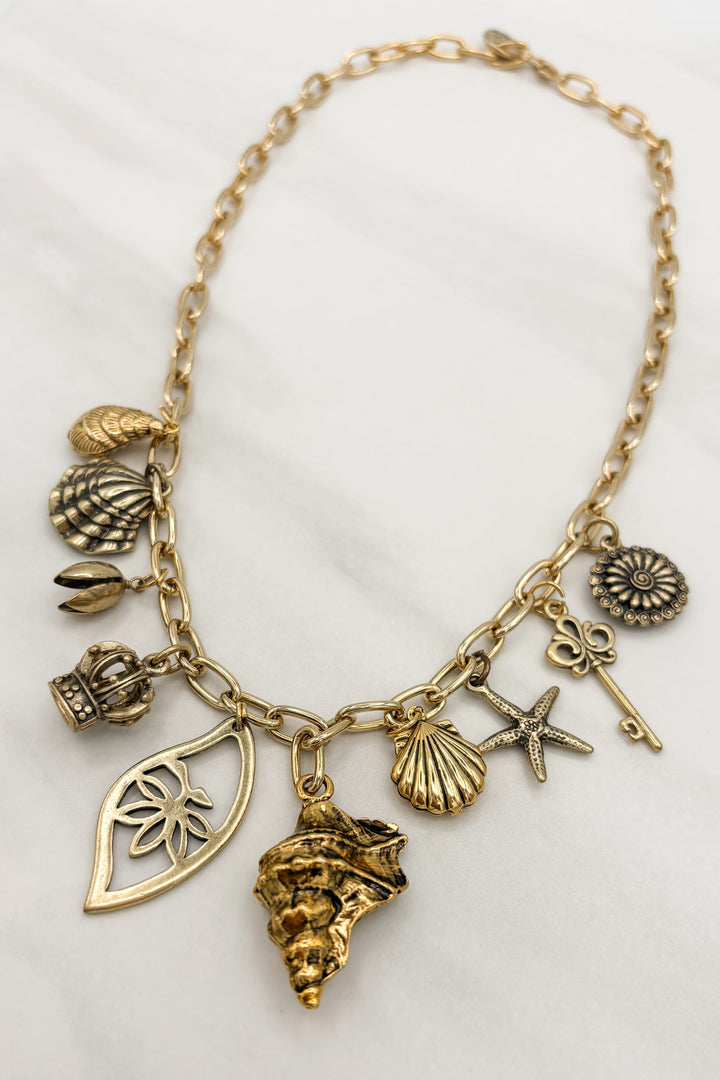 Multi Assorted Charms Golden Beach Charm Necklace