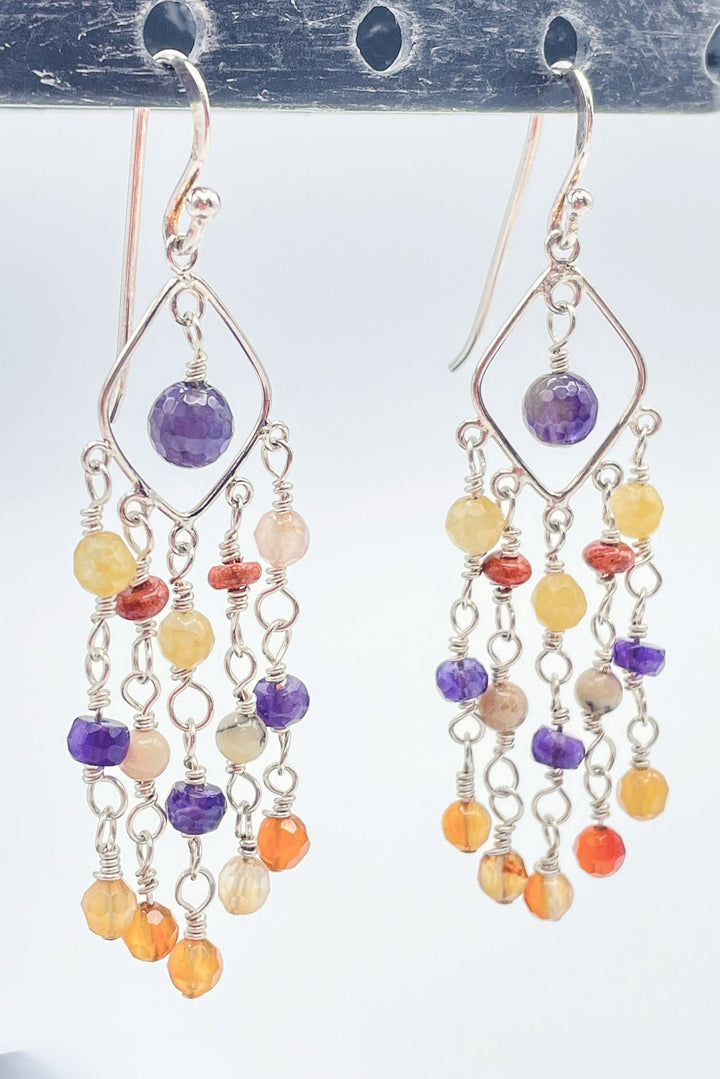 Multi Stone Sterling Silver Chandelier Earrings