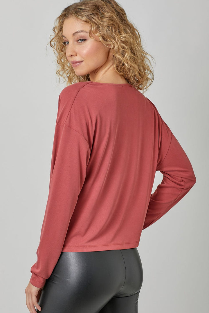 Mystree Cowl Neck Long Sleeve Loose Fit Modal Top