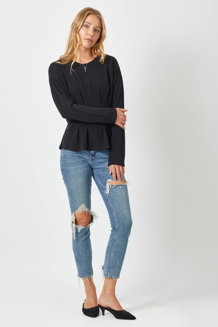 Mystree Drop Shoulder Peplum Knit Top