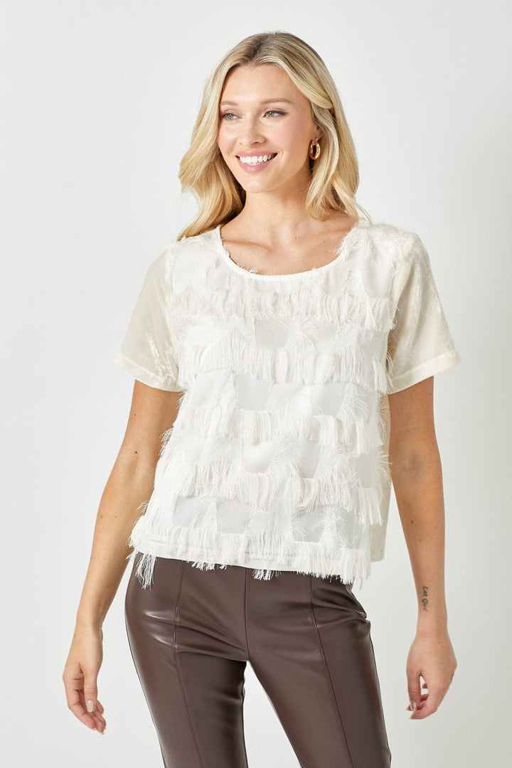 Mystree Front Fringe Contrasting Velvet Top