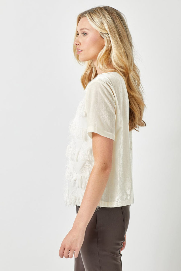 Mystree Front Fringe Contrasting Velvet Top